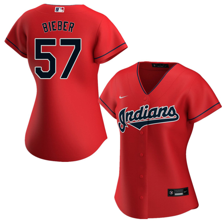 Nike Women #57 Shane Bieber Cleveland Indians Baseball Jerseys Sale-Red